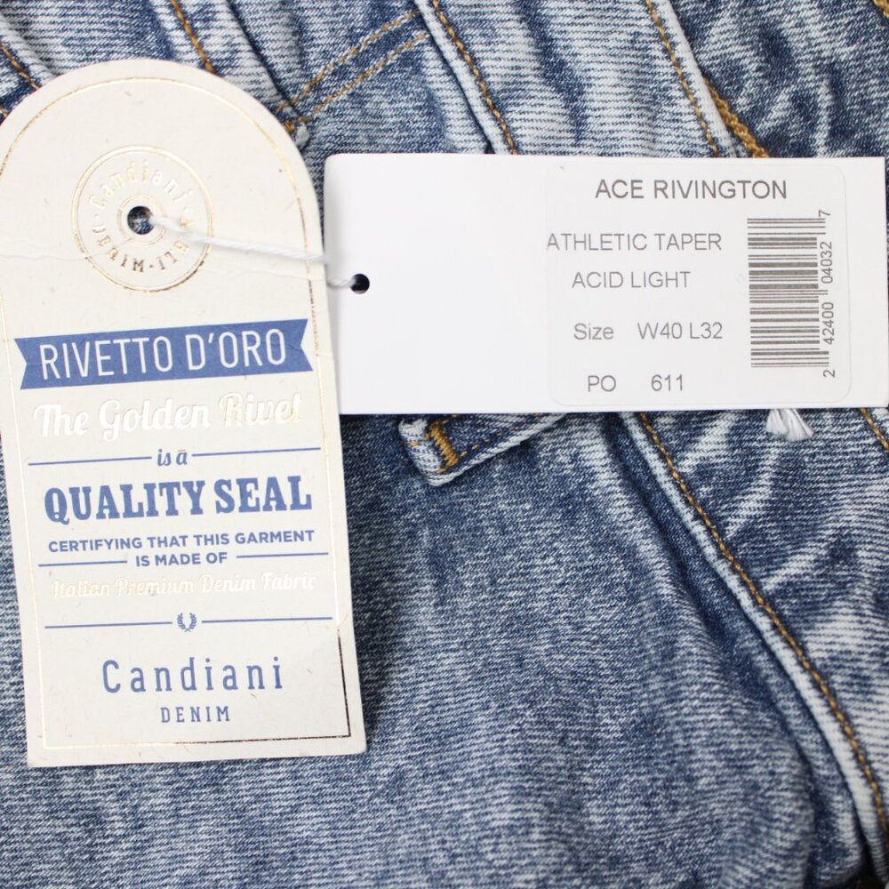 Ace Rivington Jeans NWT Mens 40x32 Blue Candiani Italian Denim Athletic Taper‎ - Picture 5 of 16
